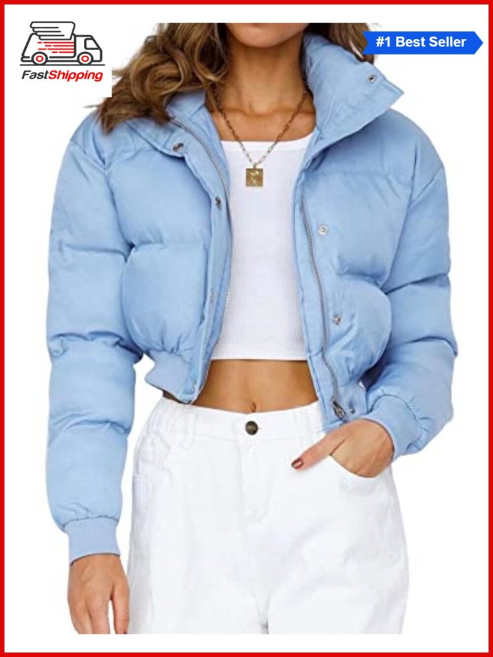 ✨Gihuo Cropped Puffer Jacket Quilted Bubble Coat